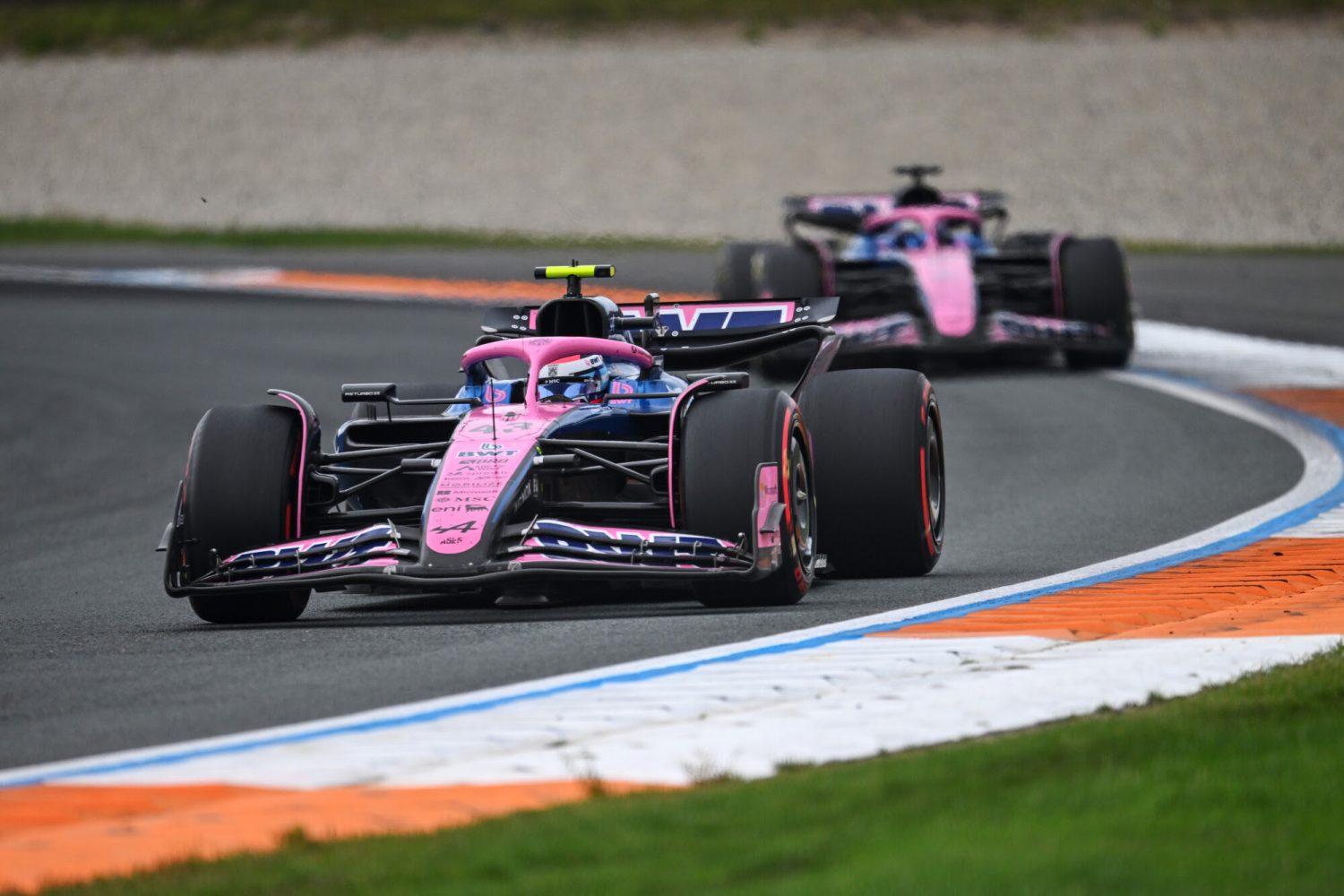ZANDVOORT, NETHERLANDS - AUGUST 31: Franco Colapinto of Argentina driving the (43) Alpine F1 A525 Renault leads Pierre Gasly of France driving the (10) Alpine F1 A525 Renault on track during the F1 Grand Prix of Netherlands at Circuit Zandvoort on August 31, 2025 in Zandvoort, Netherlands. (Photo by James Sutton/Getty Images)